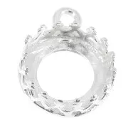 Serti pendentif rond - décor couronne - pour cabochon 8 mm Placage Argent fin x1