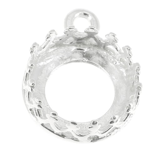 Serti pendentif rond - décor couronne - pour cabochon 8 mm Placage Argent fin x1