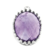 Serti pendentif ovale -décor couronne pour cabochon 18x13 mm Placage Argent fin x1