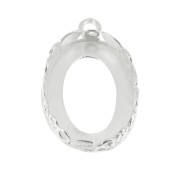 Serti pendentif ovale -décor floral pour cabochon 18x13 mm Placage Argent fin x1