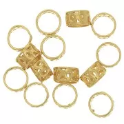 Perle tube travaillée 6.5x4 mm avec gros trou - Plaqué Or 3 microns x1