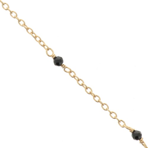 Chaîne Forçat 2mm avec pierres Onyx noir facetté Argent 925 Doré à l'or fin x50cm