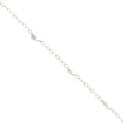 Chaîne maille forçat limée 2mm avec perles facettées Quartz rose - Argent 925 x50cm