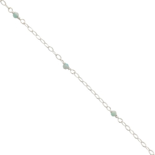 Chaîne maille forçat limée 2 mm avec perles facettées Amazonite - Argent 925 x50cm