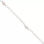 Chaîne maille forçat 2mm avec perles facettées Quartz rose - Argent 925 x50cm
