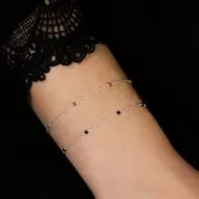 Chaîne maille forçat 2mm avec perles facettées Quartz fumé - Argent 925 x50cm