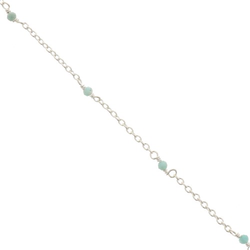 Chaîne maille forçat 2mm avec perles facettées Amazonite - Argent 925 x50cm