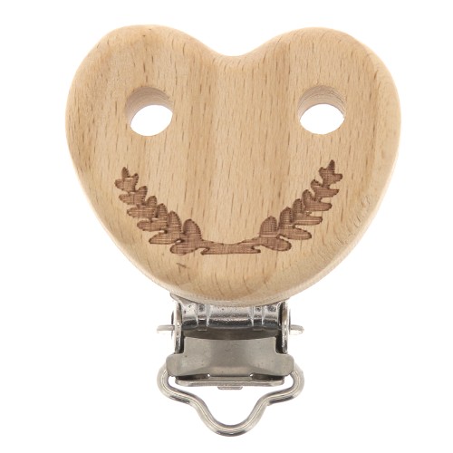 Clip amovible attache sucette - tétine 45x36 mm en bois - Coeur - Naturel x1