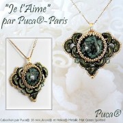 Cabochon rond en verre par Puca® 25 mm - Metallic Mat Green Spotted x1