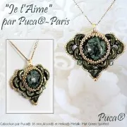 Cabochon rond en verre par Puca® 25 mm - Metallic Mat Green Spotted x1