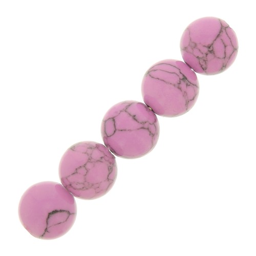 Perles rondes 10 mm imitation Howlite teintées- Rose x10