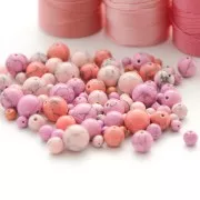Perles rondes 10 mm imitation Howlite teintées- Rose x10