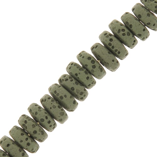 Perles Heishi rondelles teintées 8 mm en Pierre de Lave - Olive x20