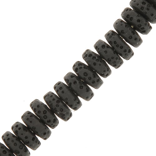 Perles Heishi rondelles teintées 8 mm en Pierre de Lave - Noir x20