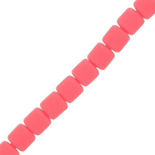 Perles tubes style Heishi en pâte polymère 6x6.2 mm - Corail Fluo x40 cm