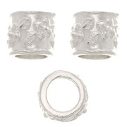 Perle tube motif fleurs 6x7 mm avec gros trou - Argent 925 x1