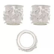 Perle tube motif fleurs 6x7 mm avec gros trou - Argent 925 x1