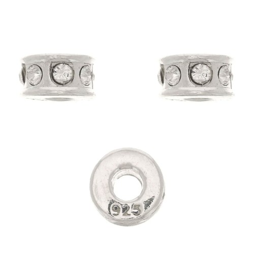 Perle rondelle strass 5 mm - Argent 925 - Crystal x1