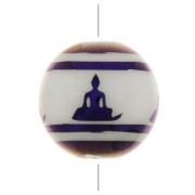 Perles en verre rondes 10 mm - motif Bouddha - Blanc - Violet métallisé x4