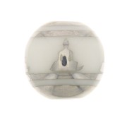 Perles en verre rondes 10 mm - motif Bouddha - Blanc - Argenté x4