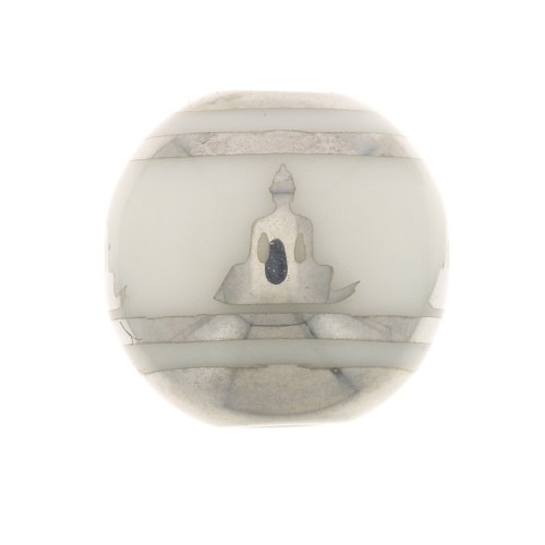 Perles en verre rondes 10 mm - motif Bouddha - Blanc - Argenté x4