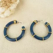 Créoles épaisses fil rond en résine 41 mm - Bleu pétrole marbré x2