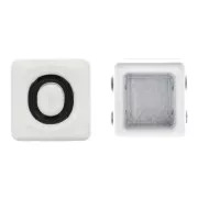 Perle lettre alphabet forme carrée 8 mm - O - Blanc - Noir x1