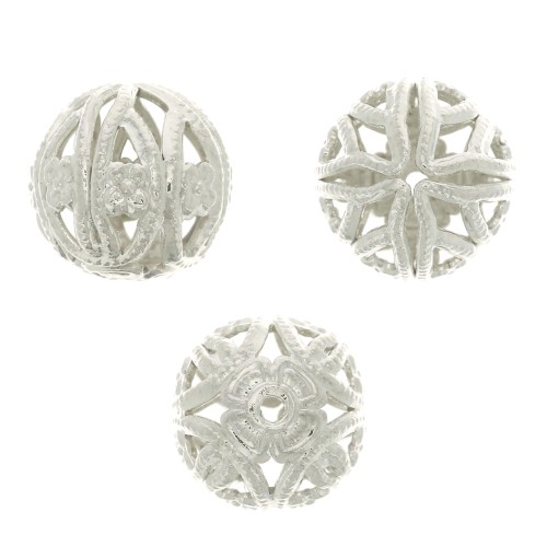 Perles rondes filigranées 9 mm - Argenté x4