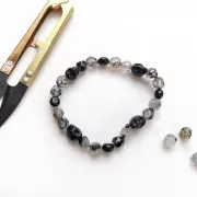 Perles hexagonales 8x7 mm pierre gemme - Agate teintée Noir - Gris x10