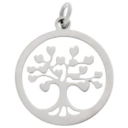 Pendentif rond arbre de vie ajouré 17x15 mm - anneau ouvert - Acier inox 316L x1