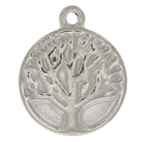 Pendentif rond arbre de vie 15.5x13 mm - Acier inoxydable x1