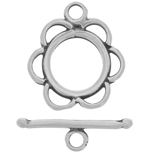 Fermoir T fleur 20 mm argenté vieilli x1