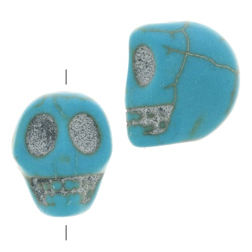 Perle tête de mort 10x8 mm imitation Howlite teintée - Turquoise x1