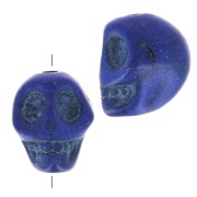 Perle tête de mort 10x8 mm imitation Howlite teintée - Bleu foncé x1