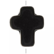 Perle croix 10x8 mm imitation Howlite teintée - Noir x1