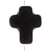 Perle croix 10x8 mm imitation Howlite teintée - Noir x1