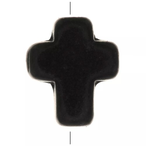 Perle croix 10x8 mm imitation Howlite teintée - Noir x1