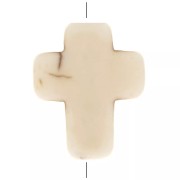 Perle croix 10x8 mm imitation Howlite teintée - Ivoire x1
