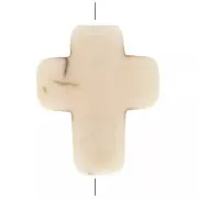 Perle croix 10x8 mm imitation Howlite teintée - Ivoire x1