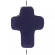 Perle croix 10x8 mm imitation Howlite teintée - Bleu foncé x1