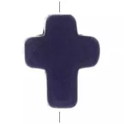 Perle croix 10x8 mm imitation Howlite teintée - Bleu foncé x1