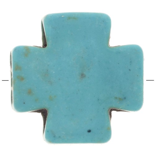 Perle croix Grecque 15 mm imitation Howlite teintée - Turquoise x1