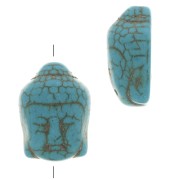 Perle tête de Bouddha 20x14.5 mm imitation Howlite teintée - Turquoise x1