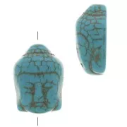 Perle tête de Bouddha 20x14.5 mm imitation Howlite teintée - Turquoise x1