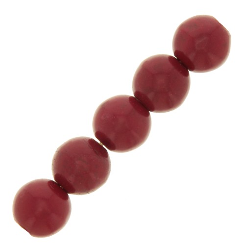 Perles rondes 8 mm imitation Howlite teintées - Rouge x10