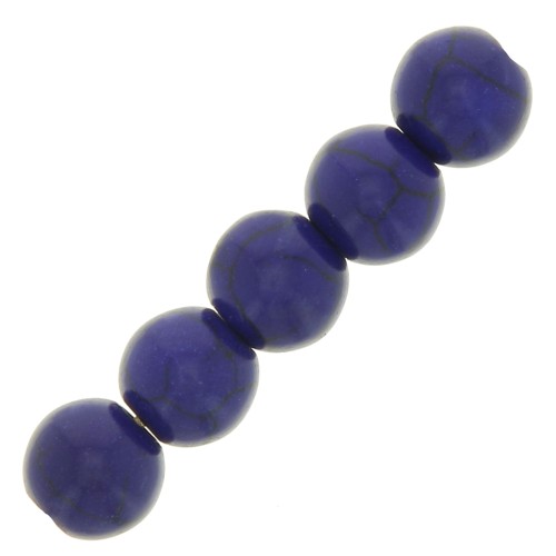Perles rondes 8 mm imitation Howlite teintées - Bleu foncé x10