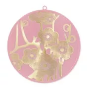 Pendentif résine époxy 42 mm Light Rose/doré x1