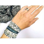 Ruban imprimé fleur Turquoise fond Vert x 5m