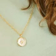 Pendentif rond nacre 19x17 mm - motif rond travaillé - Plaqué Or 3 microns x1