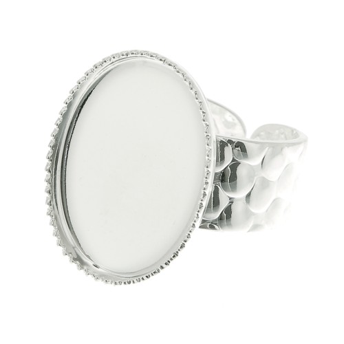 Bague martelée réglable pour cabochon 18x13 mm - Argenté x1